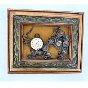 Shelly Rosenthal 3D Steampunk Pocket Watch Collage Framed Art Signed‎